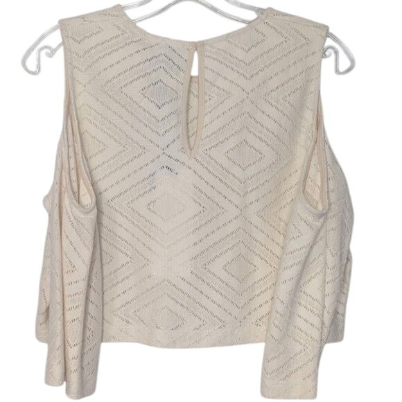 NWT Soul of MU Cold-Shoulder Ivory Open Knit Crop - SZ - S - Picture 2 of 4